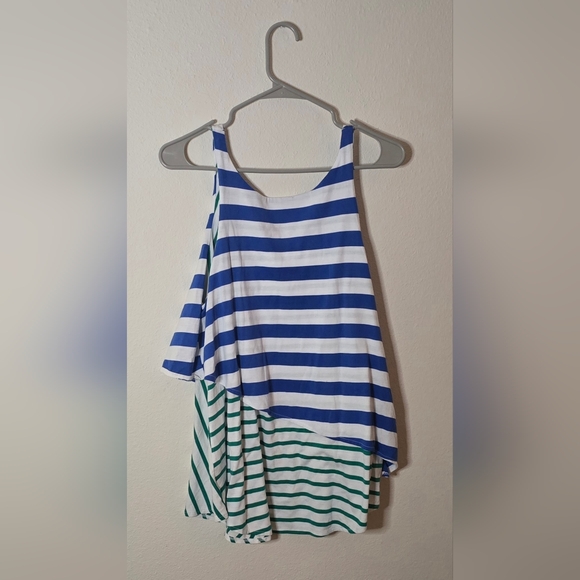 Faded Glory Striped Layered Summer Casual Tank Top Blue Green Asymmetrical XXL - Picture 2 of 4
